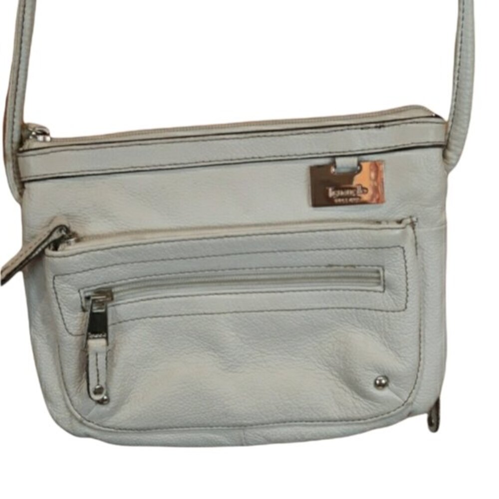Tignanello Small White Pebbled Leather Crossbody | Organizer Purse Bag